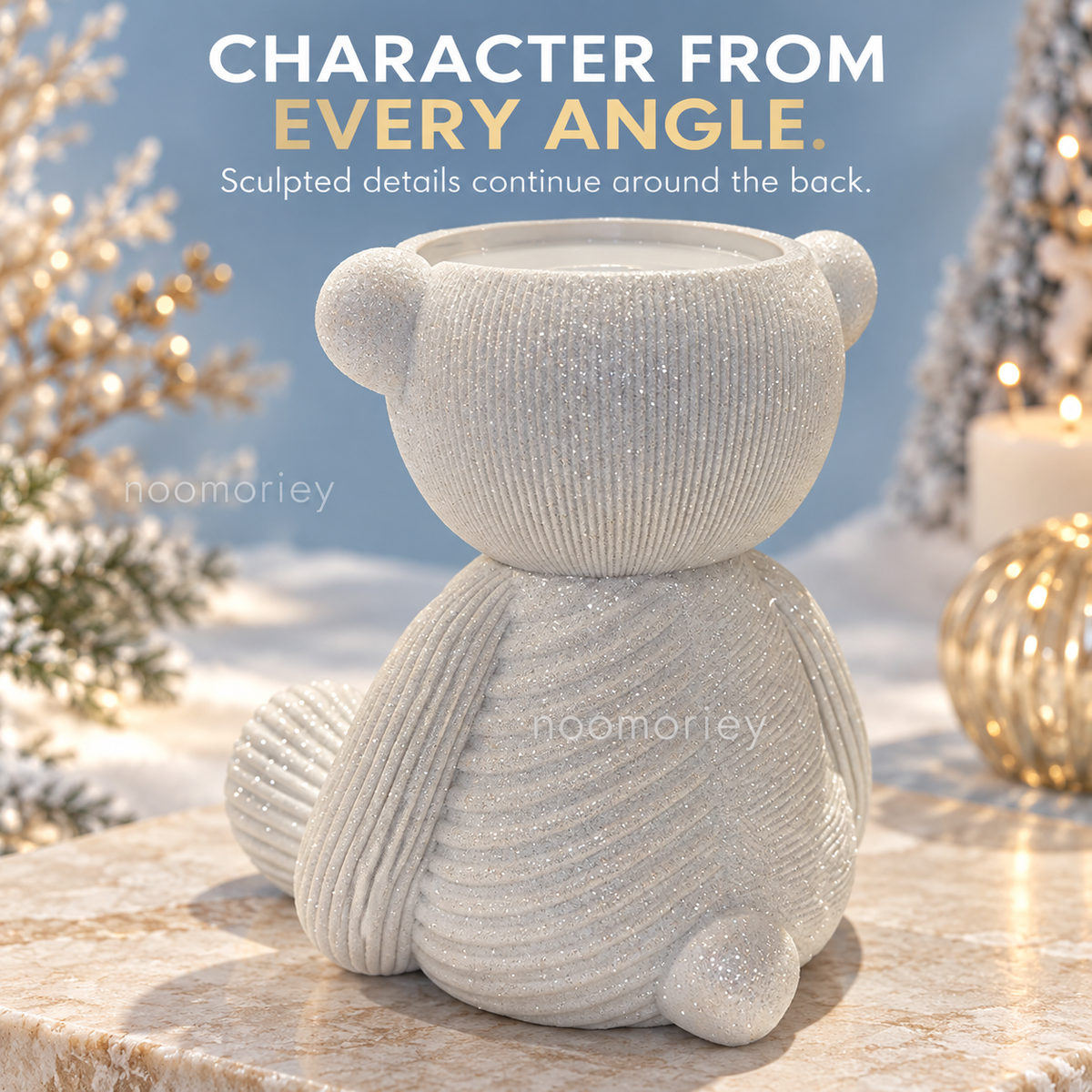 Glittery Teddy Bear Candle Holder, Cute Winter Christmas Decor