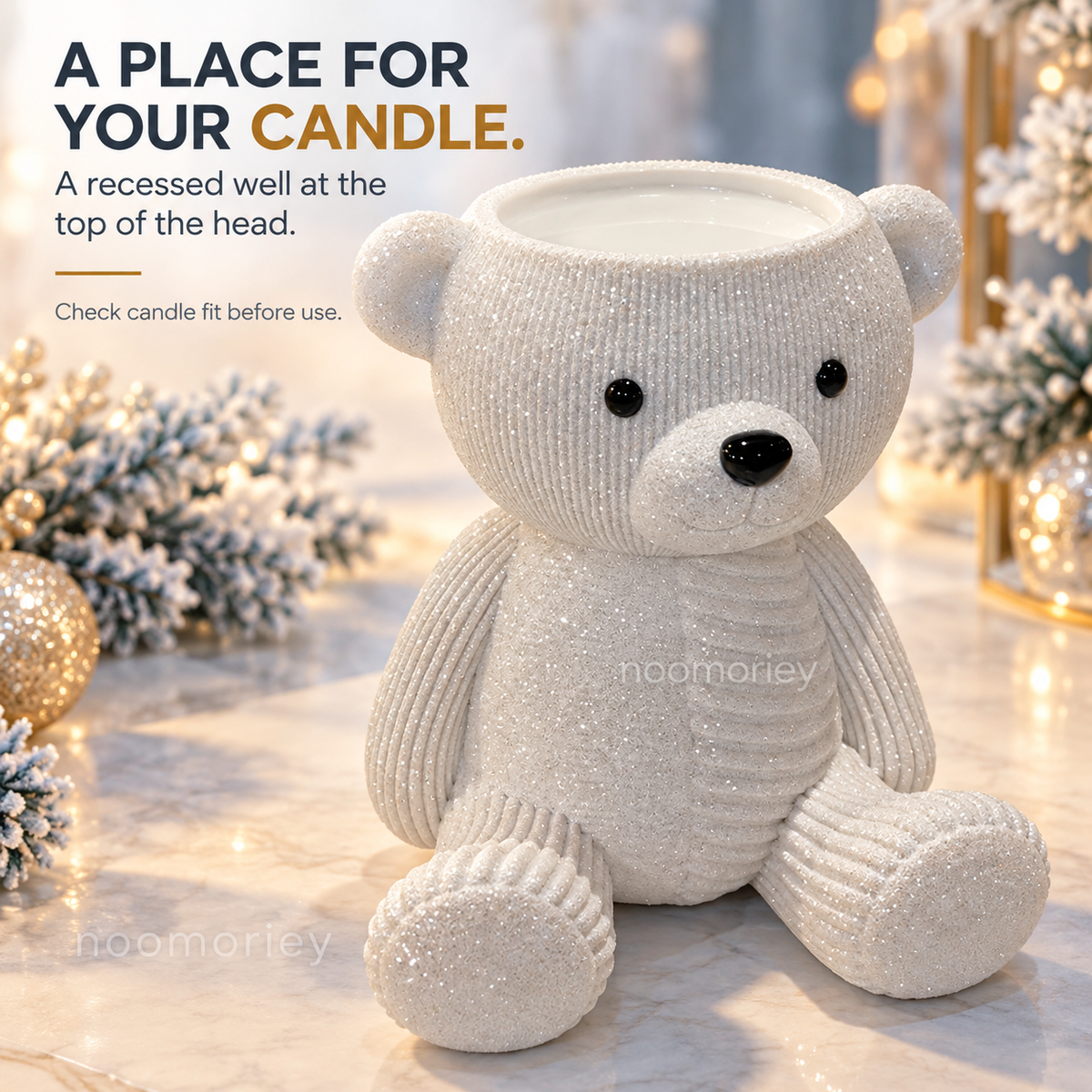 Glittery Teddy Bear Candle Holder, Cute Winter Christmas Decor