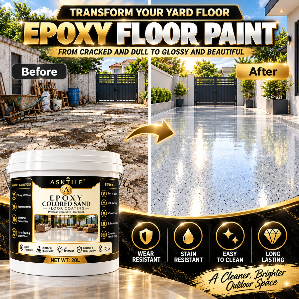 ✨ High-Gloss Marble-LookEpoxy Self-Leveling Floor Coating– Transform Garages, Basements, Courtyard & Workshops