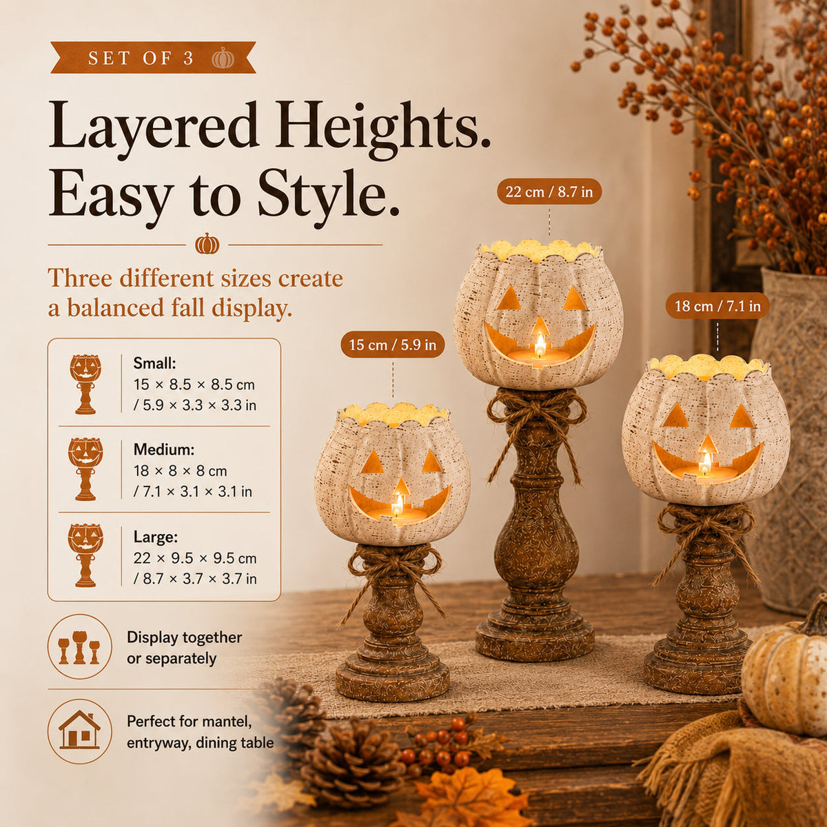 🍂 Rustic Pumpkin & Ghost Tealight Holders – Cozy Fall Candle Decor