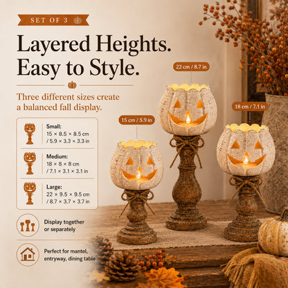 🍂 Rustic Pumpkin & Ghost Tealight Holders – Cozy Fall Candle Decor