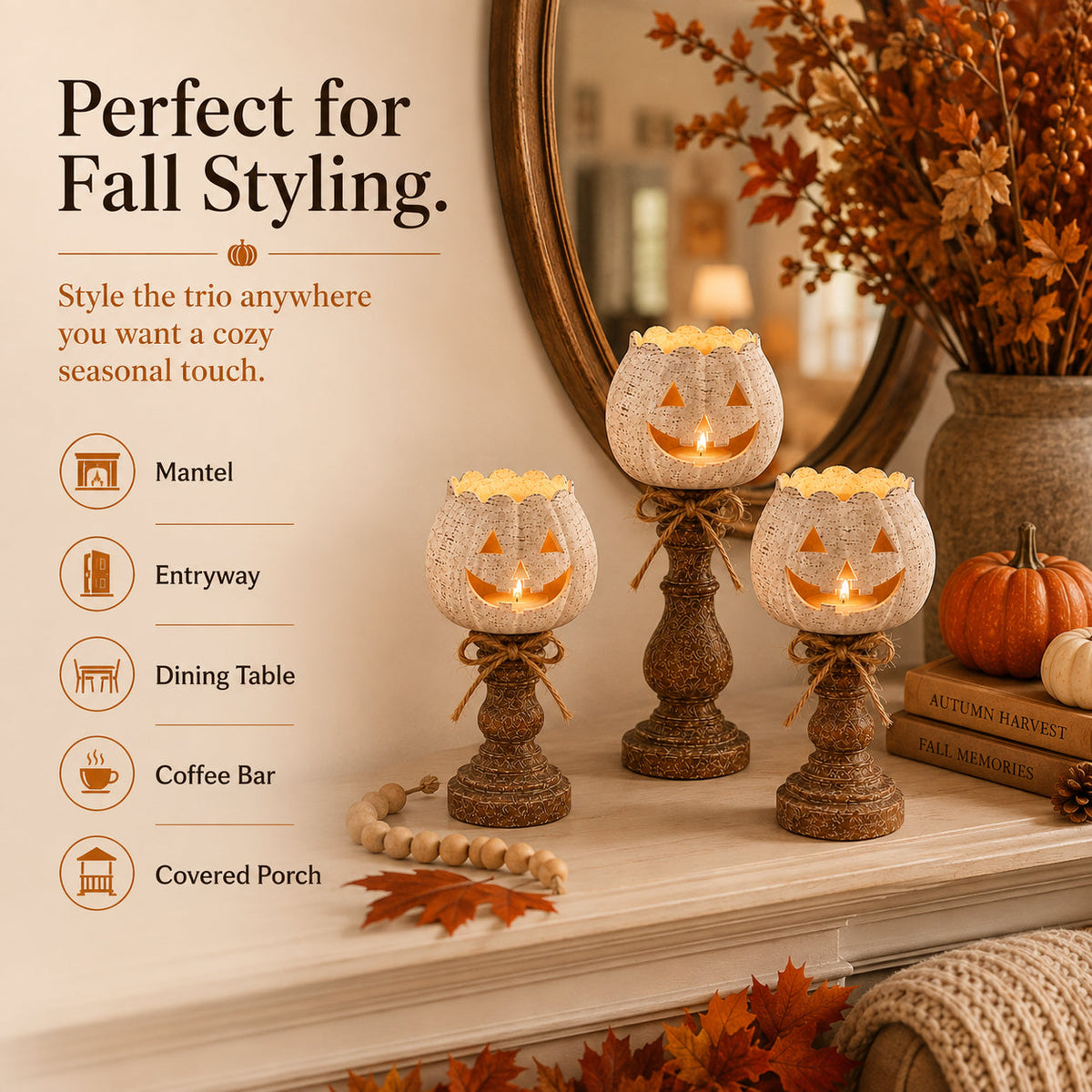 🍂 Rustic Pumpkin & Ghost Tealight Holders – Cozy Fall Candle Decor