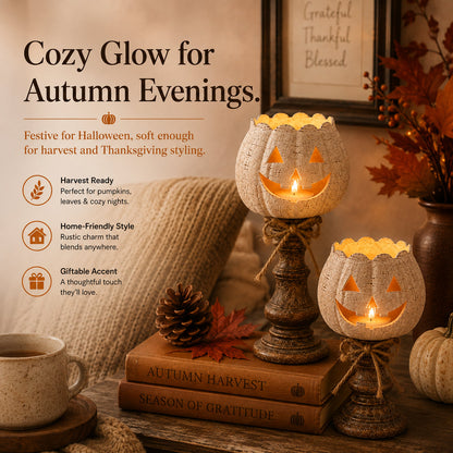 🍂 Rustic Pumpkin & Ghost Tealight Holders – Cozy Fall Candle Decor