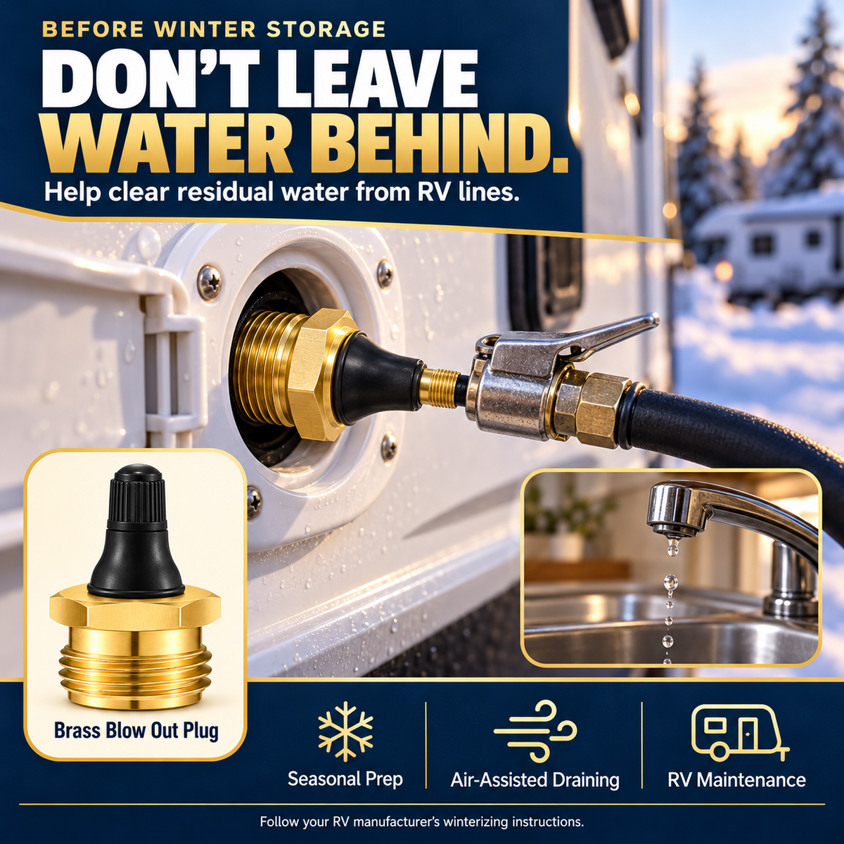 🚐 Brass RV Blow Out Plug – Make Water Line Winterizing Easier