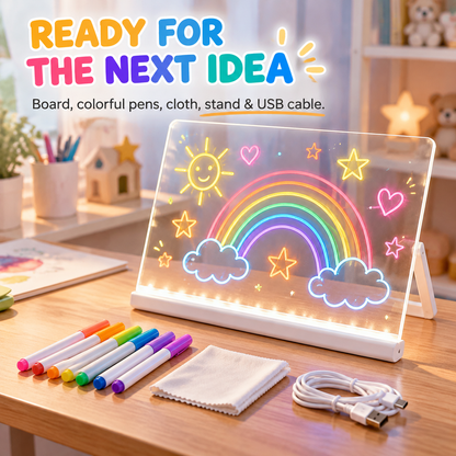 ✨ Luminous LED Drawing Board for Kids — Reusable Glow Art & 7 Color Pens