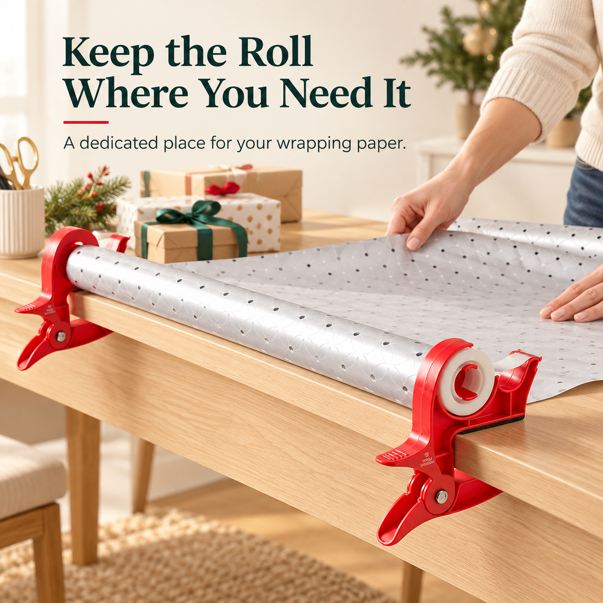 🔥🎄 Christmas Best Seller! 🎁 Gift-Wrapping Made Easy – Hands-Free Wrapping Paper Holder & Tape Dispenser ！！！✨