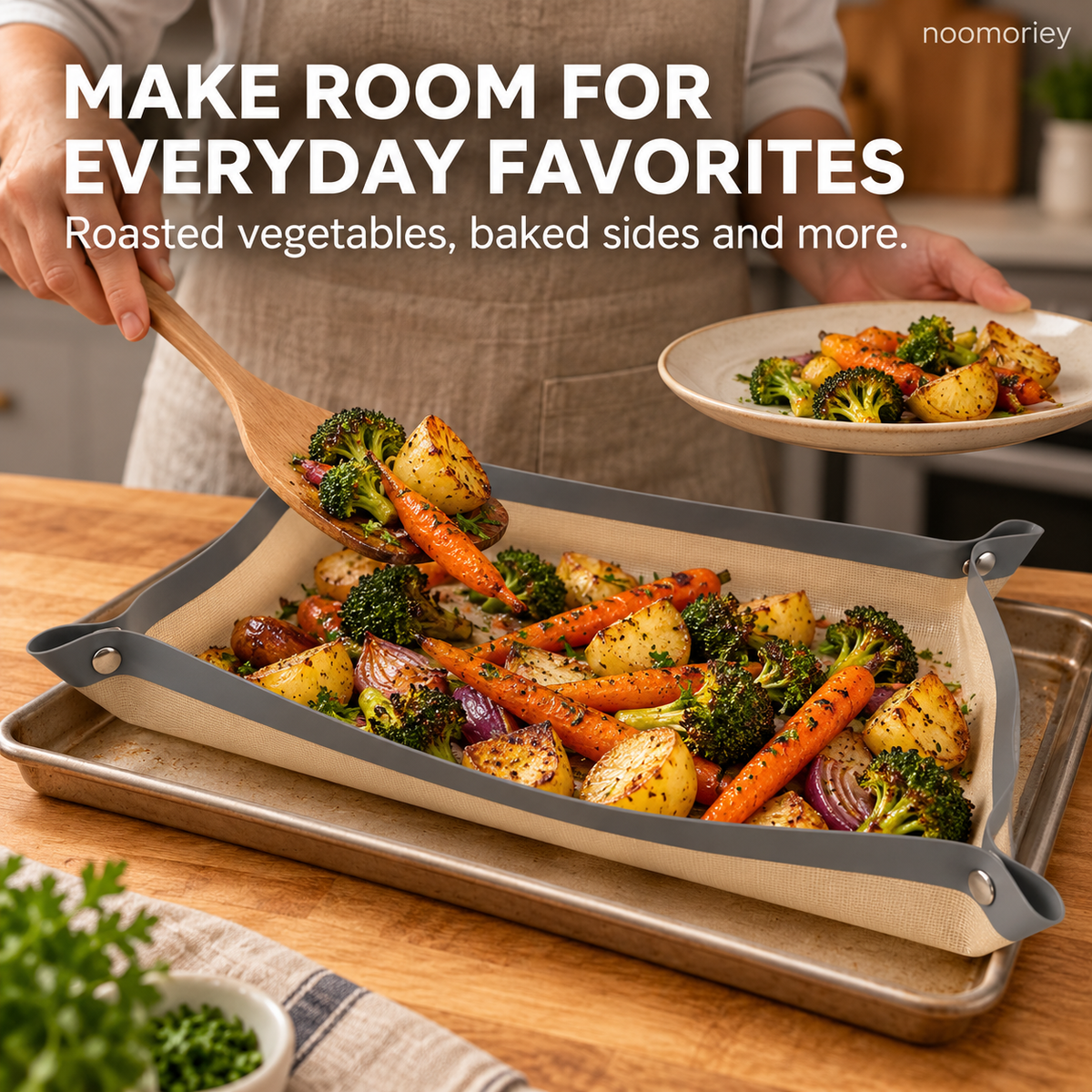 🍪✨ 2-in-1 Snap-Up Silicone Baking Mat – Nonstick Oven Liner for Easier Roasting & Cleanup 🍗