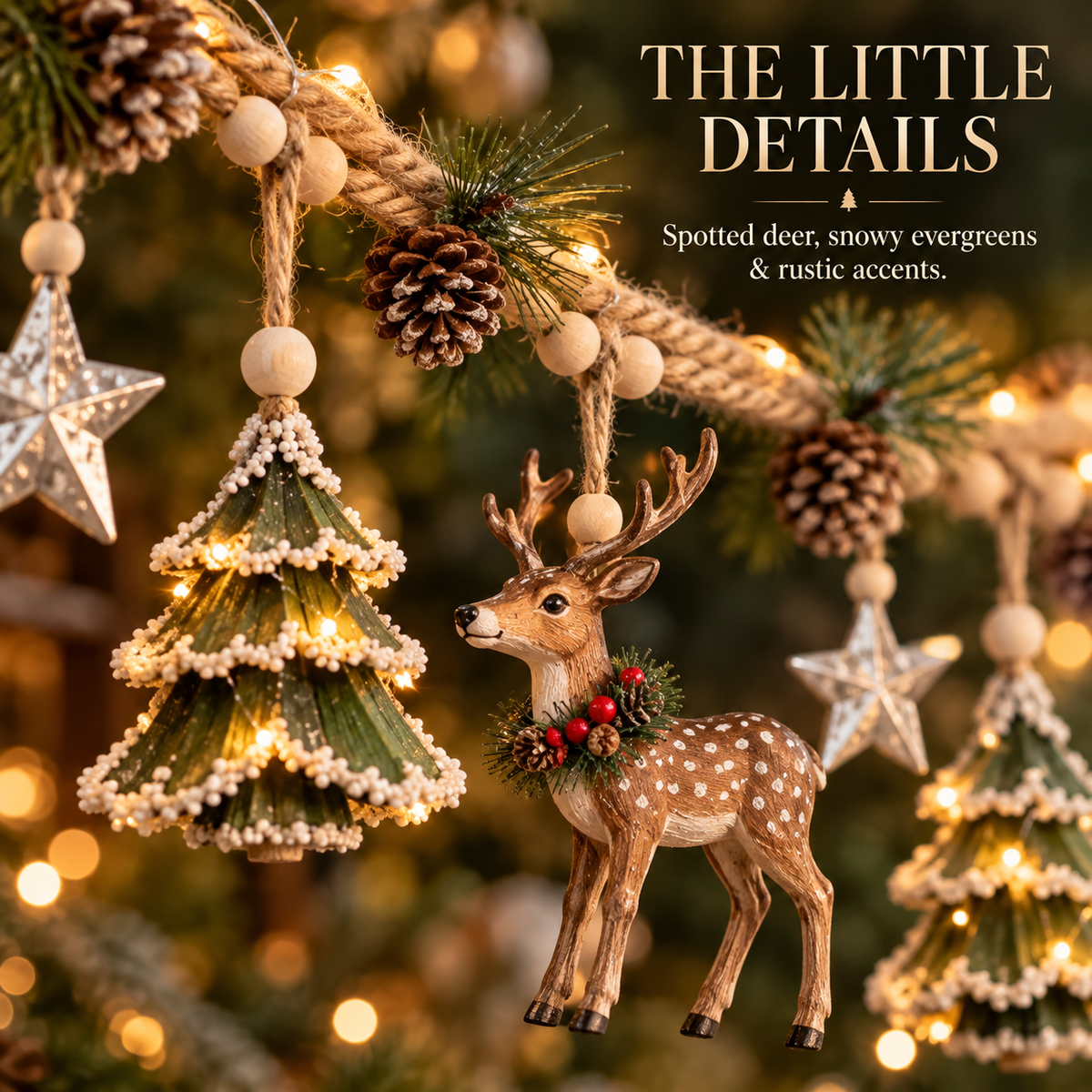 🎄✨ Enchanted Lighted Woodland Christmas Garland – Glowing Evergreen Trees, Woodland Deer & Rustic Star Décor 🦌