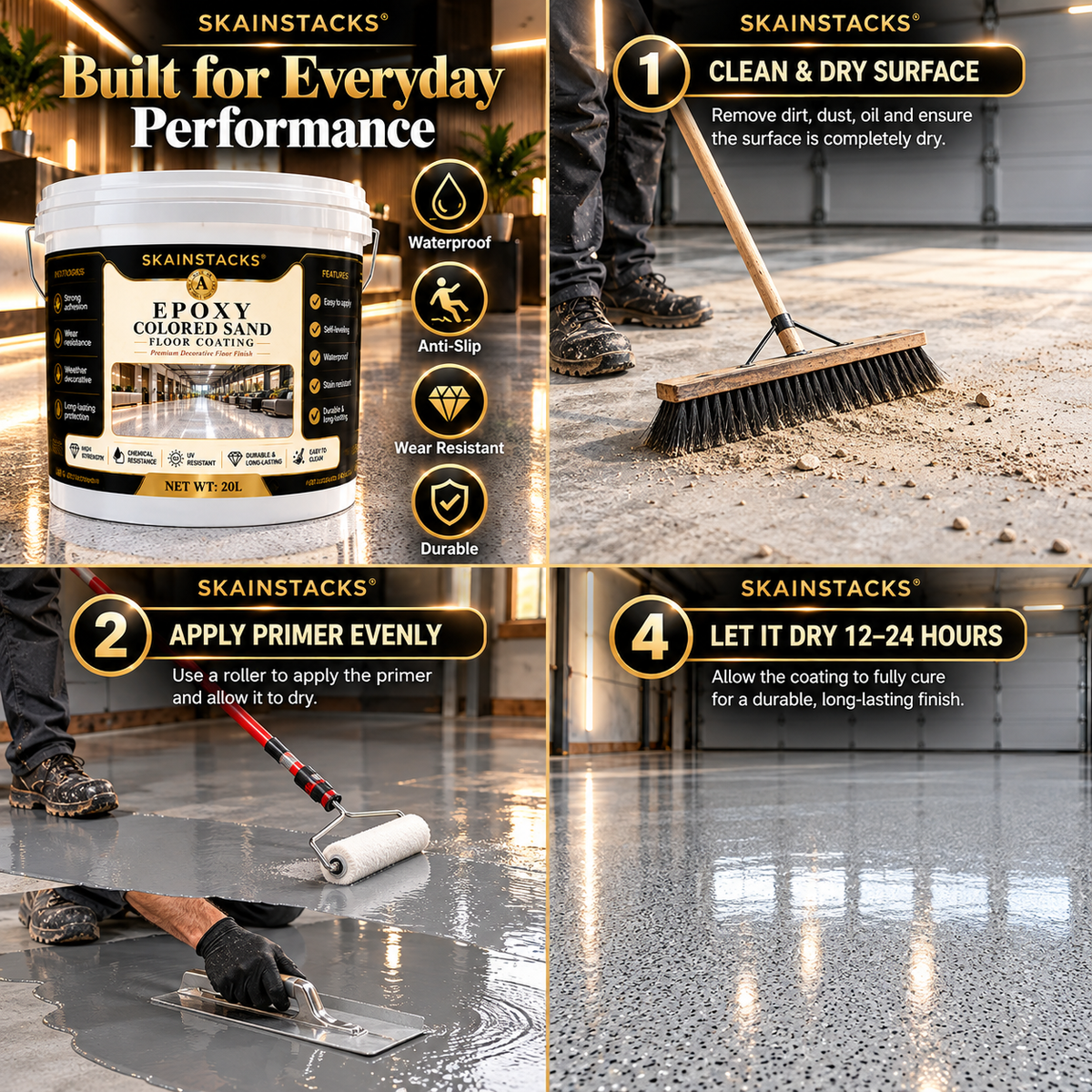 ✨ High-Gloss Marble-LookEpoxy Self-Leveling Floor Coating– Transform Garages, Basements, Courtyard & Workshops