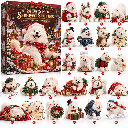 🐶 24-Day Samoyed Christmas Advent Calendar – Cute Dog Figurine Collectible Gift Set