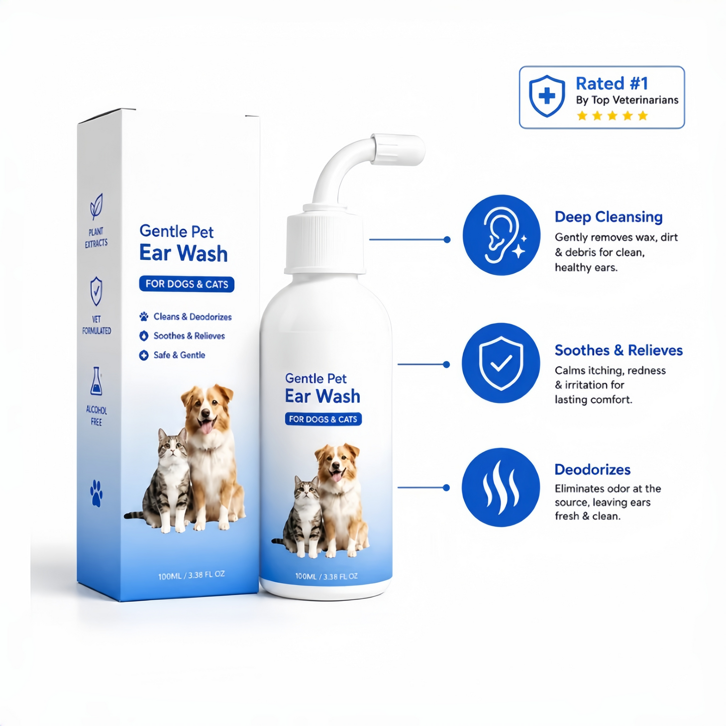 Gentle Pet Ear Cleaner Solution for Dogs & Cats
