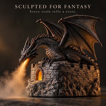 🐉🔥 MistWyrm™ Dragon Flame Mist Diffuser – Gothic Castle Decor, Glowing Ember Mist & Fantasy Bookshelf Display