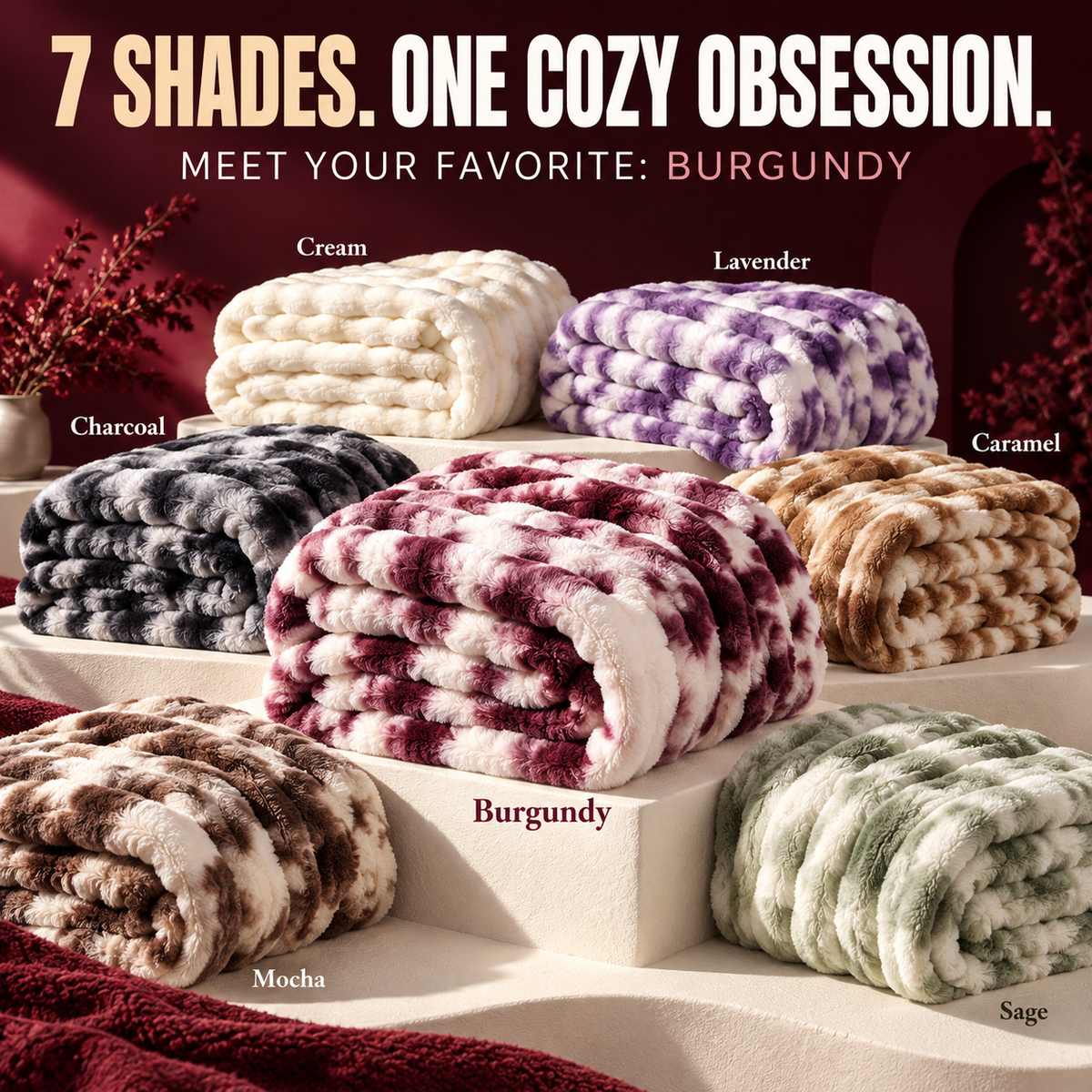 Premium Bubble Fleece Throw Blanket, Color Block Design Soft Sofa Blanket for Luxury Home