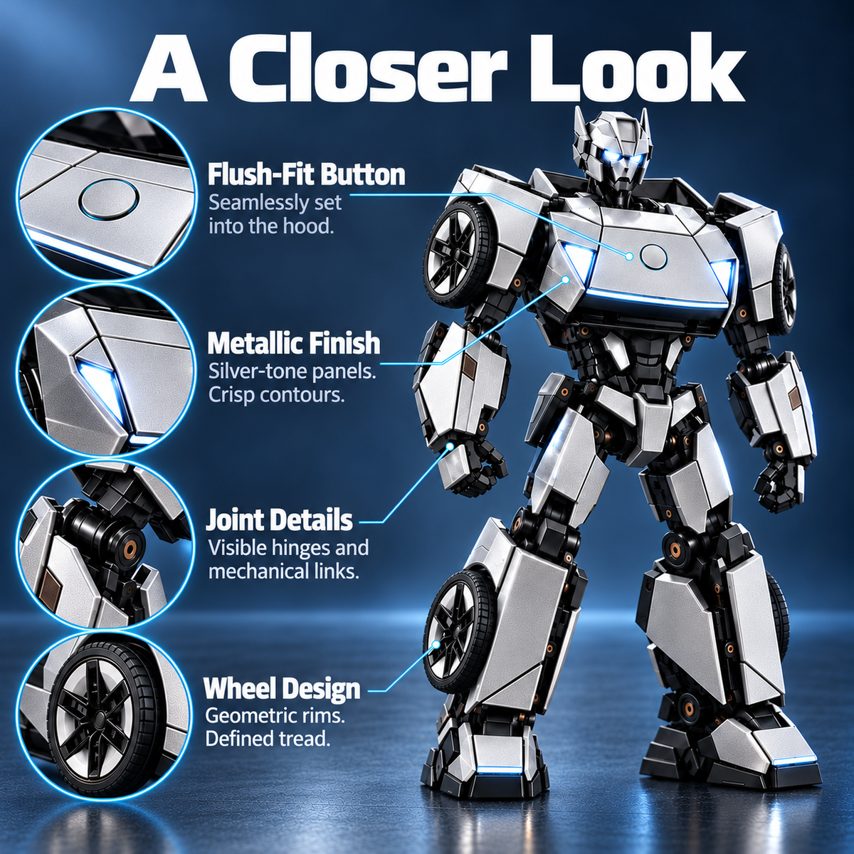 🏎️Silver 2-in-1 Transforming Sports Car & Robot – Futuristic Mecha Figure