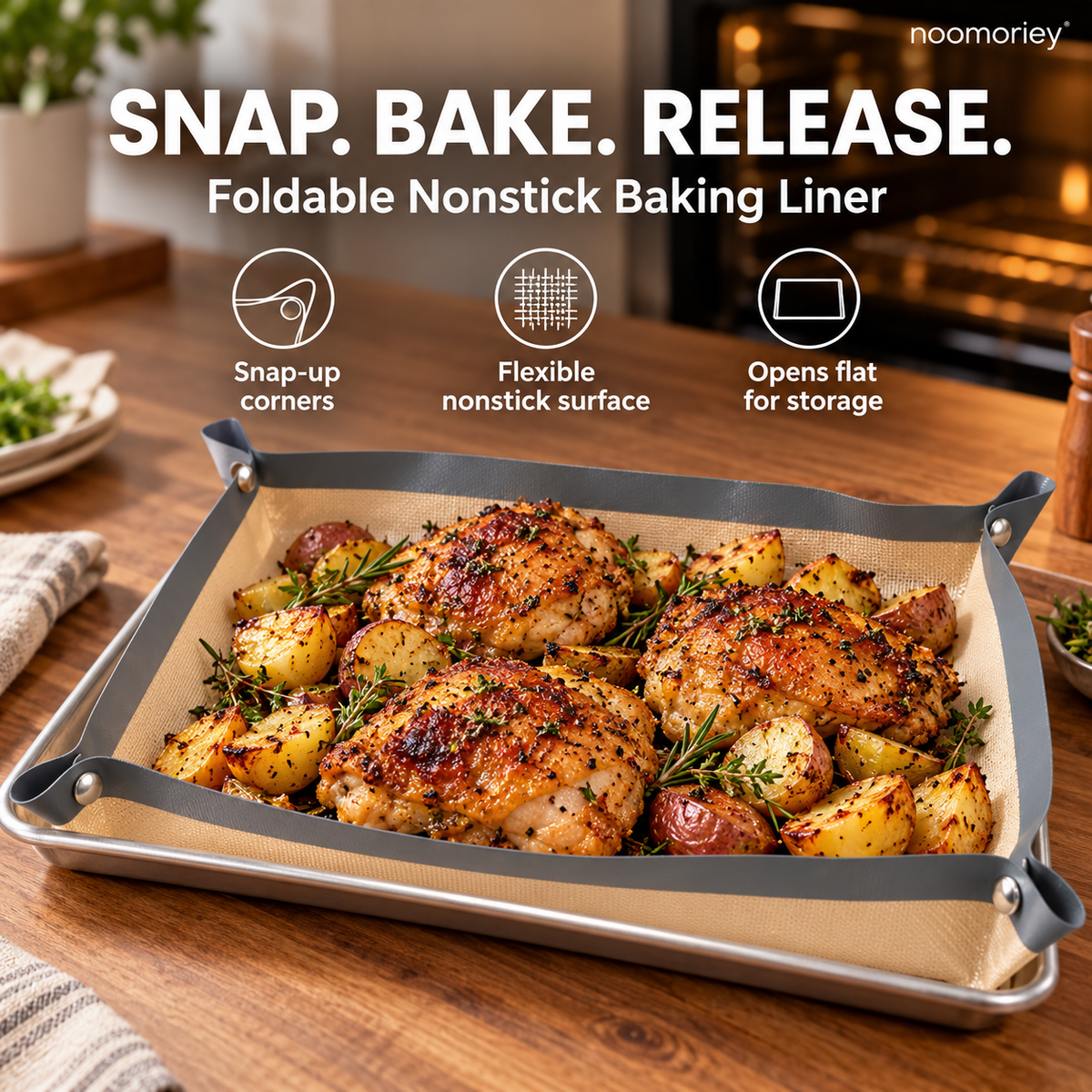 🍪✨ 2-in-1 Snap-Up Silicone Baking Mat – Nonstick Oven Liner for Easier Roasting & Cleanup 🍗