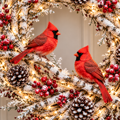 🎄 Snowy Birch Cardinal Christmas Wreath – Light-Up Winter Woodland Decor