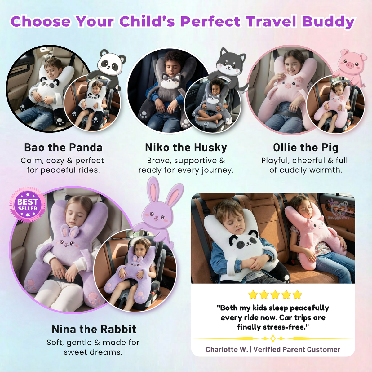 Kids X-Shaped Travel Hug Pillow 🧸 Cozy Car Nap Buddy