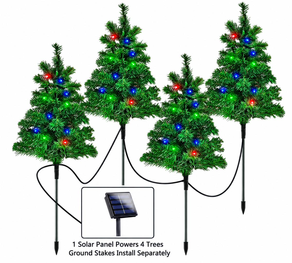 🎄 Solar Christmas Tree Stake Lights – Multicolor Outdoor Holiday Decor | 1 or 4 Trees