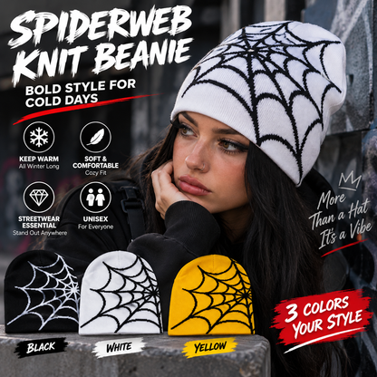 🕸️Oversized Spiderweb Knit Beanie – Bold Contrast Streetwear Winter Hat