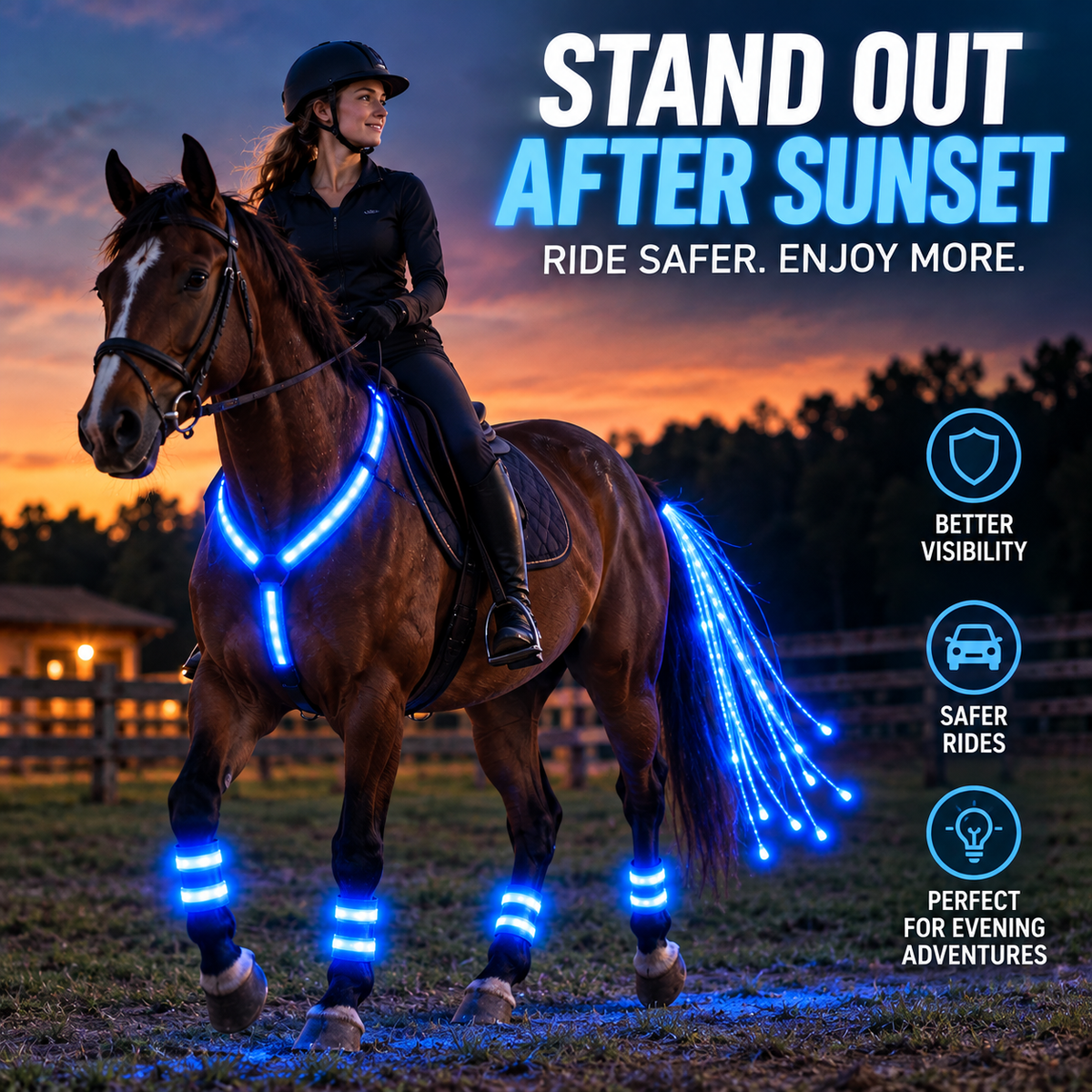 🔥Last Day 50%❤️🐎 LED Horse Night Riding Lights – Full-Body Glow Kit with Enhanced Visibility & 12 Lighting Modes
