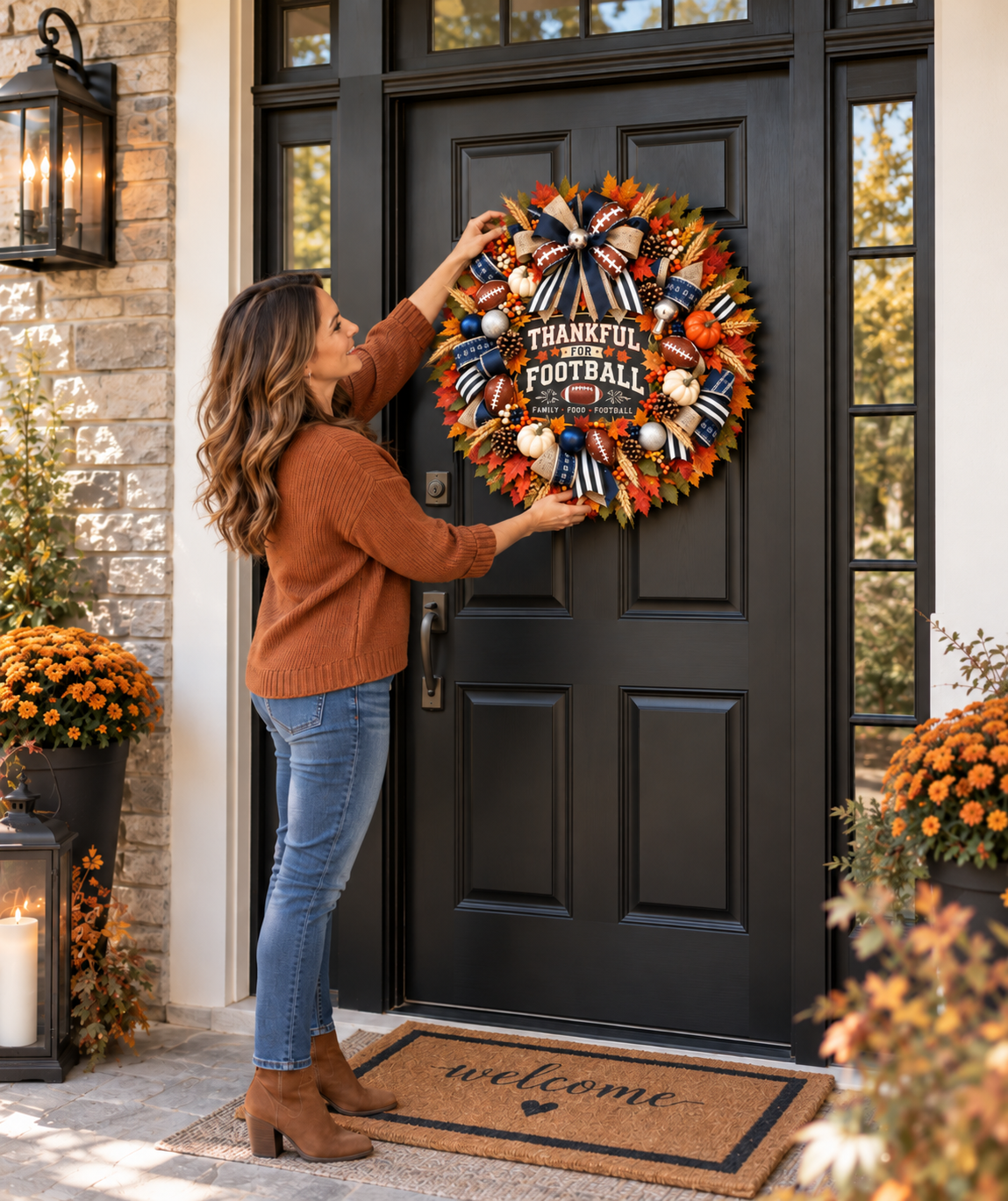 🏈🪷Thanksgiving Football Wreath, Best Front Door Wreath of 2026