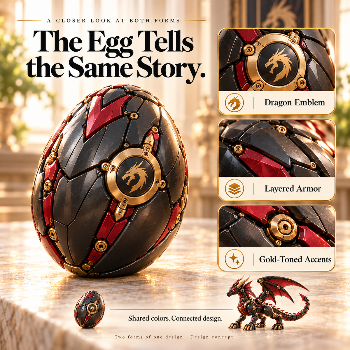 🐉 Mechanical Dragon Egg – Armored Winged Dragon Design Concept