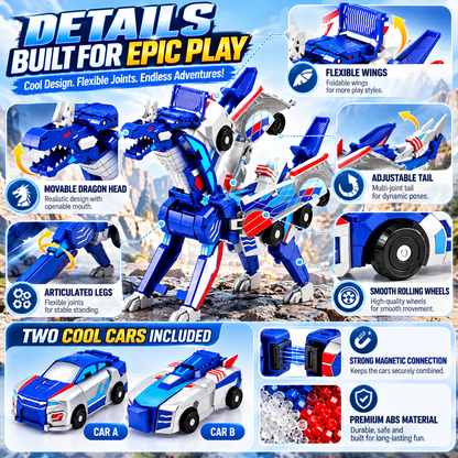 🚗2-in-1 Transforming Dragon Car Toy – Two Racing Cars Combine into a Mechanical Dragon