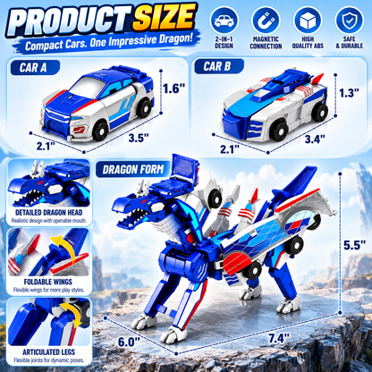 🚗2-in-1 Transforming Dragon Car Toy – Two Racing Cars Combine into a Mechanical Dragon