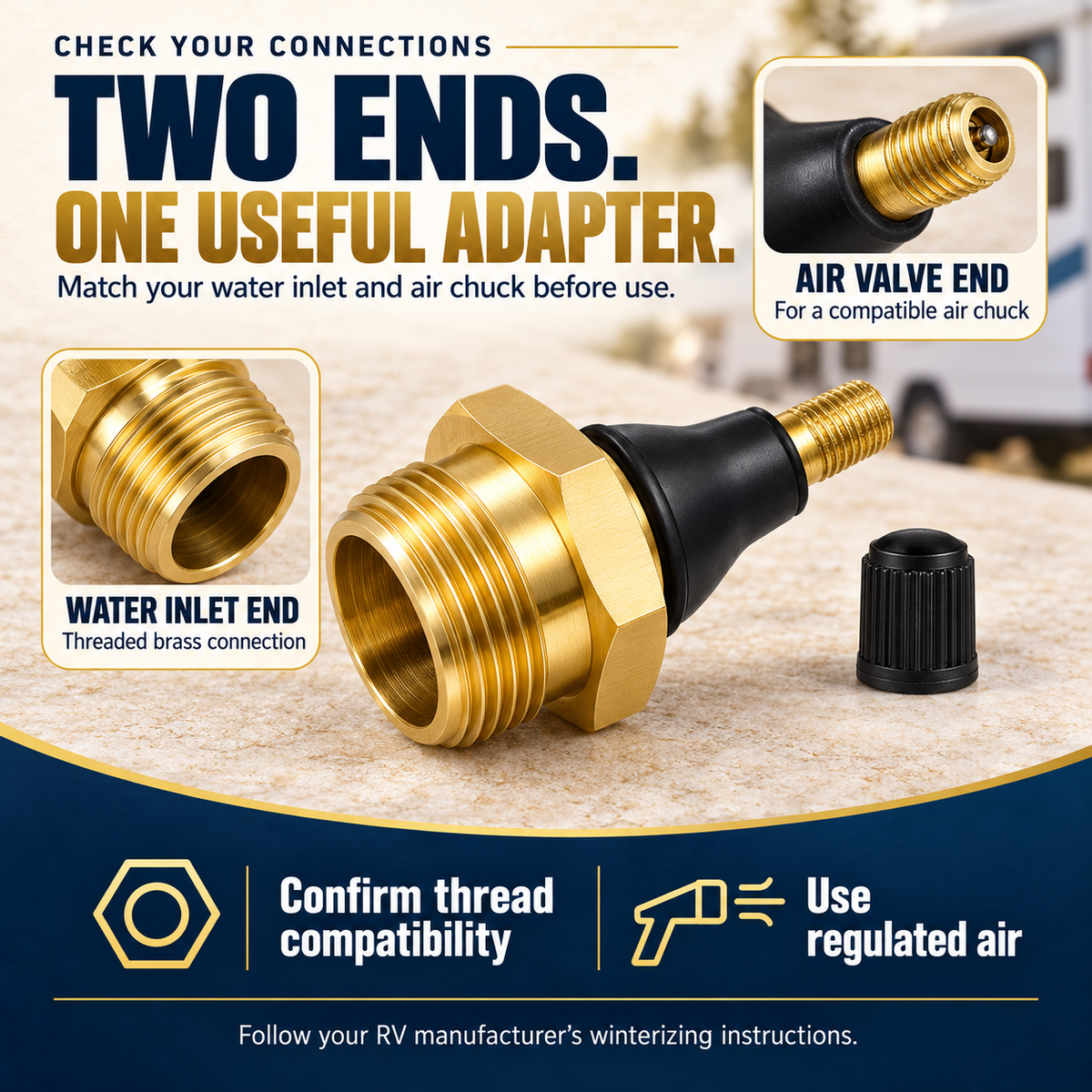 🚐 Brass RV Blow Out Plug – Make Water Line Winterizing Easier