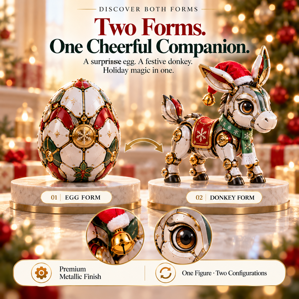 🎄 2-in-1 Christmas Donkey Transforming Egg – Festive Mechanical Collectible Figure