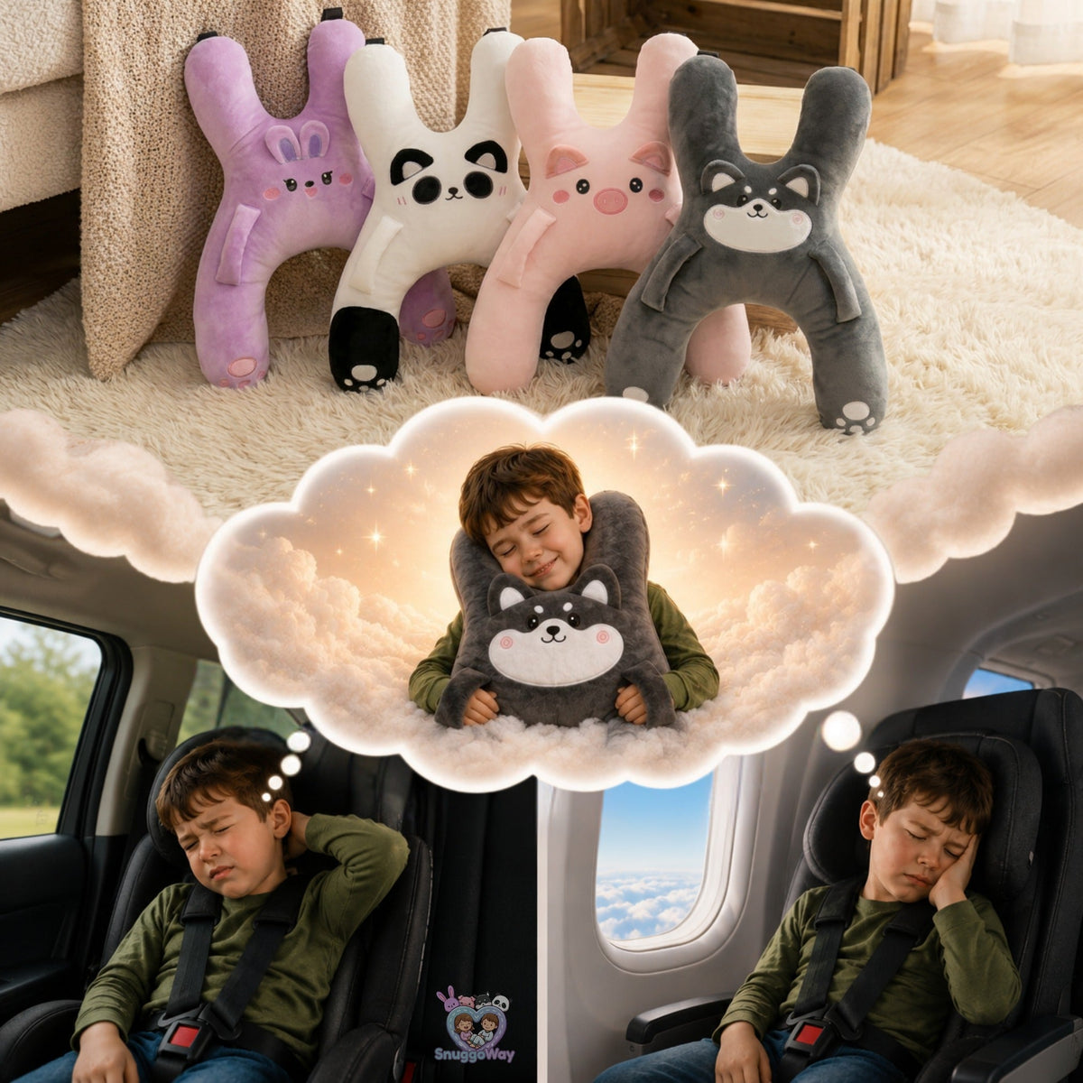 Kids X-Shaped Travel Hug Pillow 🧸 Cozy Car Nap Buddy