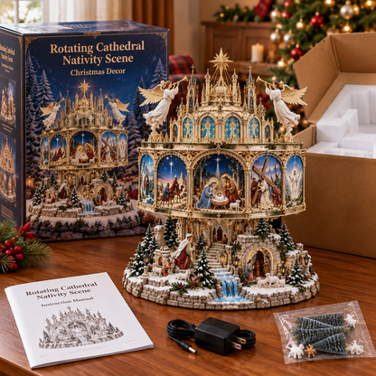 🔥LAST DAY 49% OFF✝️✨ Journey of Faith™ – 360° Rotating Lighted Bible Story Nativity Display with Angelic Cathedral & Sacred Scenes