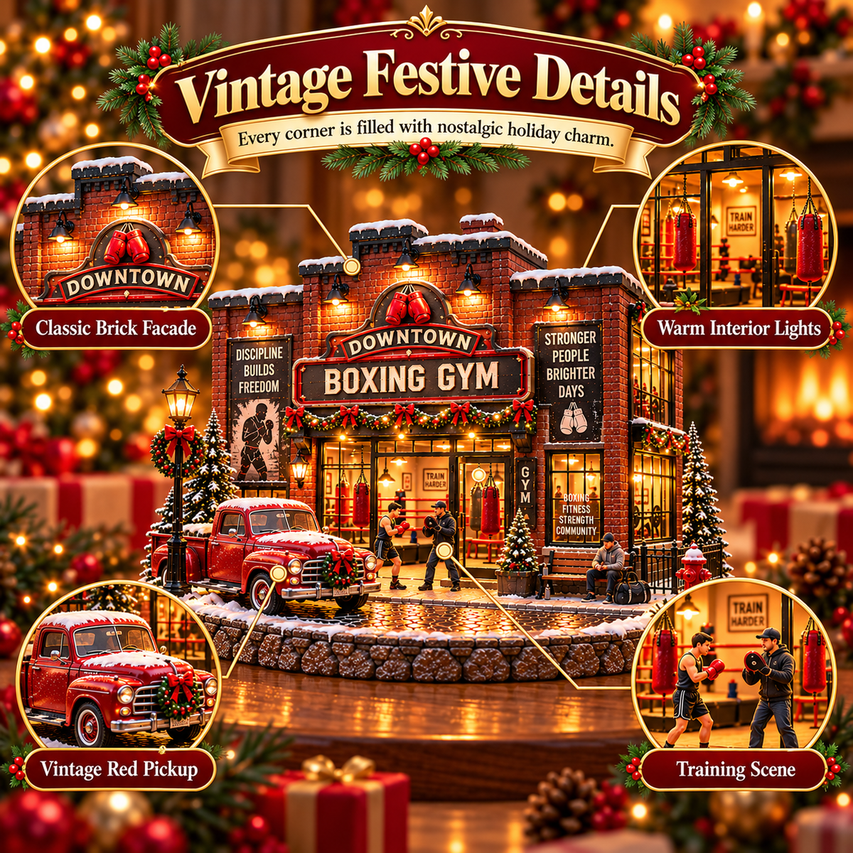 🥊 Lighted Boxing Gym Christmas Village | Vintage Holiday Décor