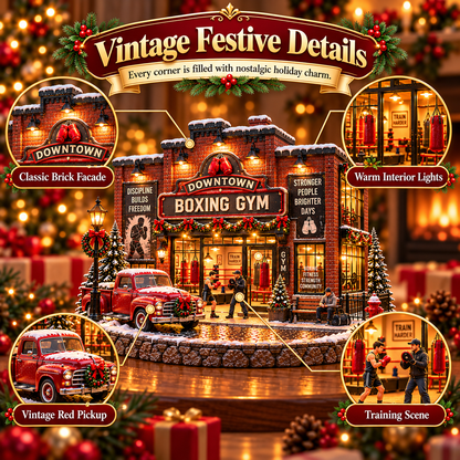 🥊 Lighted Boxing Gym Christmas Village | Vintage Holiday Décor