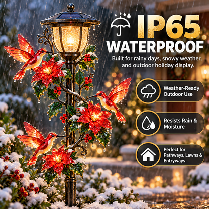 Solar Hummingbird Pathway Light – LED Christmas Garden Stake with Poinsettia Holiday Decor