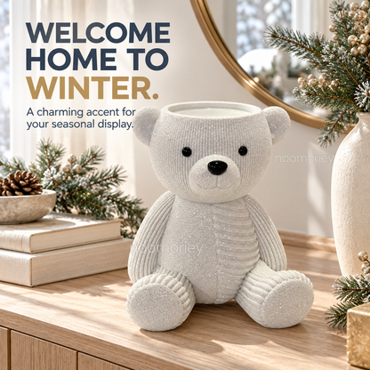 Glittery Teddy Bear Candle Holder, Cute Winter Christmas Decor