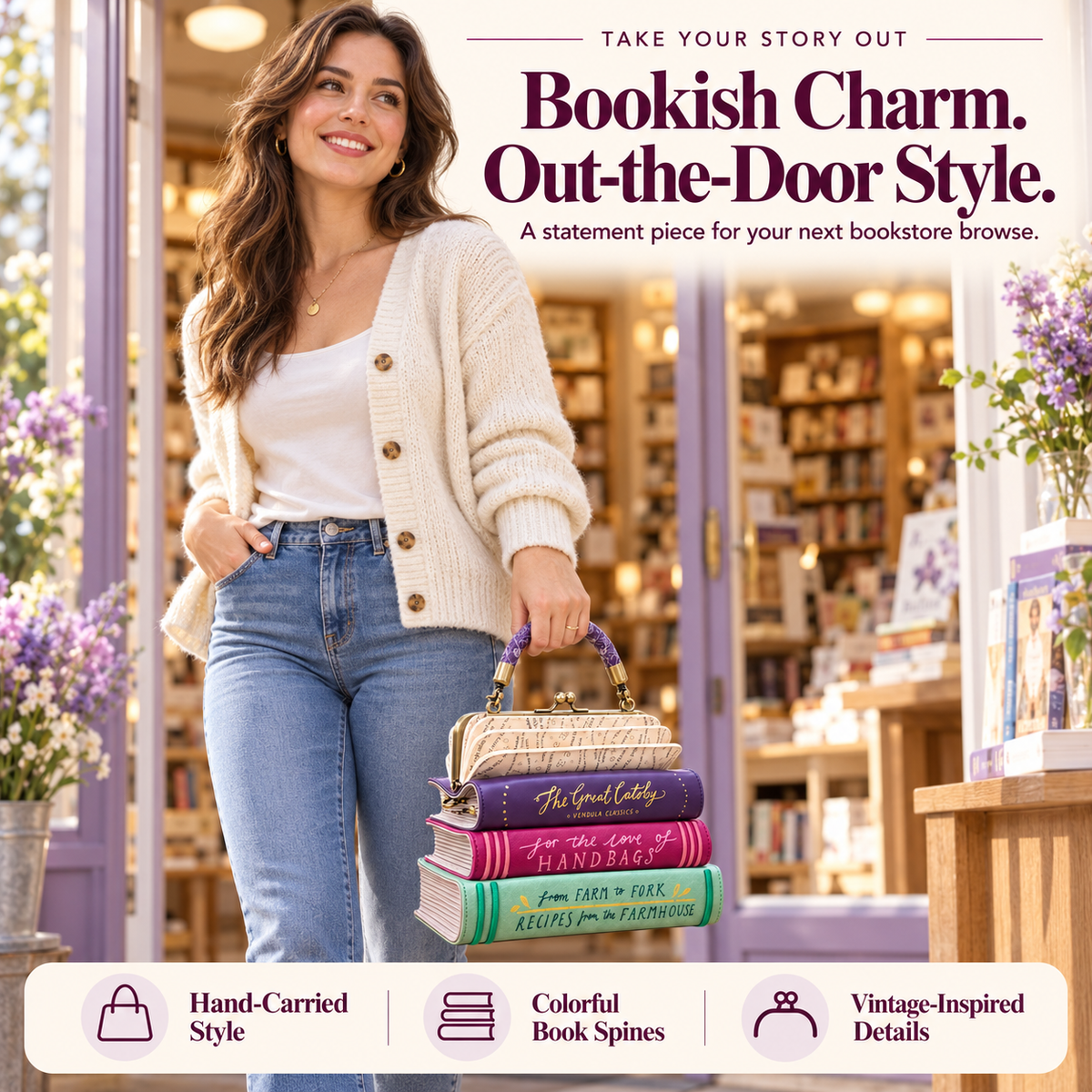 📚 Vintage Book Stack Handbag – A Storybook Statement for Book Lovers