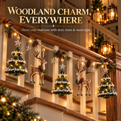 🎄✨ Enchanted Lighted Woodland Christmas Garland – Glowing Evergreen Trees, Woodland Deer & Rustic Star Décor 🦌
