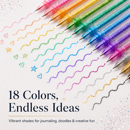 🎨✨Glitter Gel Pen Set-18 Sparkling Colors for Creative Fun