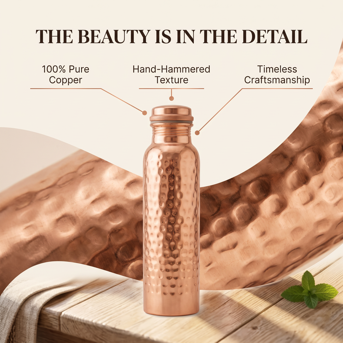 ✨Pure Hammered Copper Water Bottle 800 ML - Ayurvedic Detox Bottle