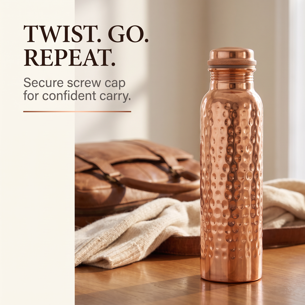 ✨Pure Hammered Copper Water Bottle 800 ML - Ayurvedic Detox Bottle