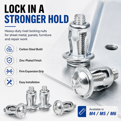 Secure Grip Rivet Nuts for Sheet Metal, Furniture & Auto Repair