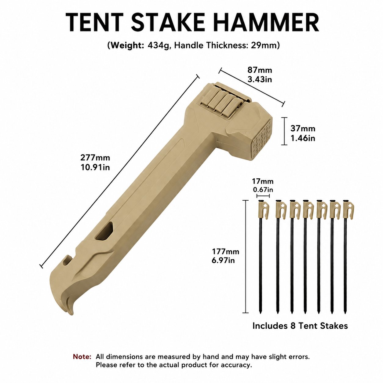 🔨2-in-1 Tent Stake Hammer with 8 Stakes