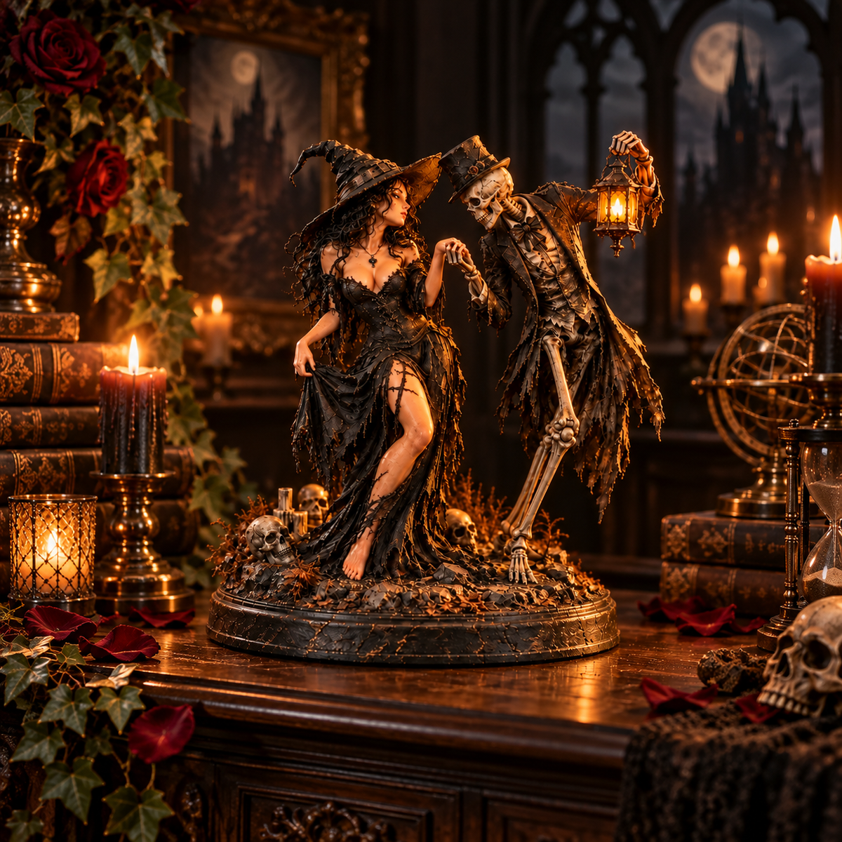 🖤 Till Death Do Us Part Gothic Couple Figurine | Witch & Skeleton Dark Romance Décor