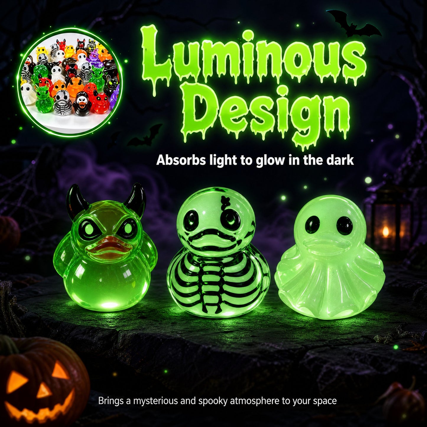 👻🎃Glow-In-The-Dark Mini Halloween Duck Set