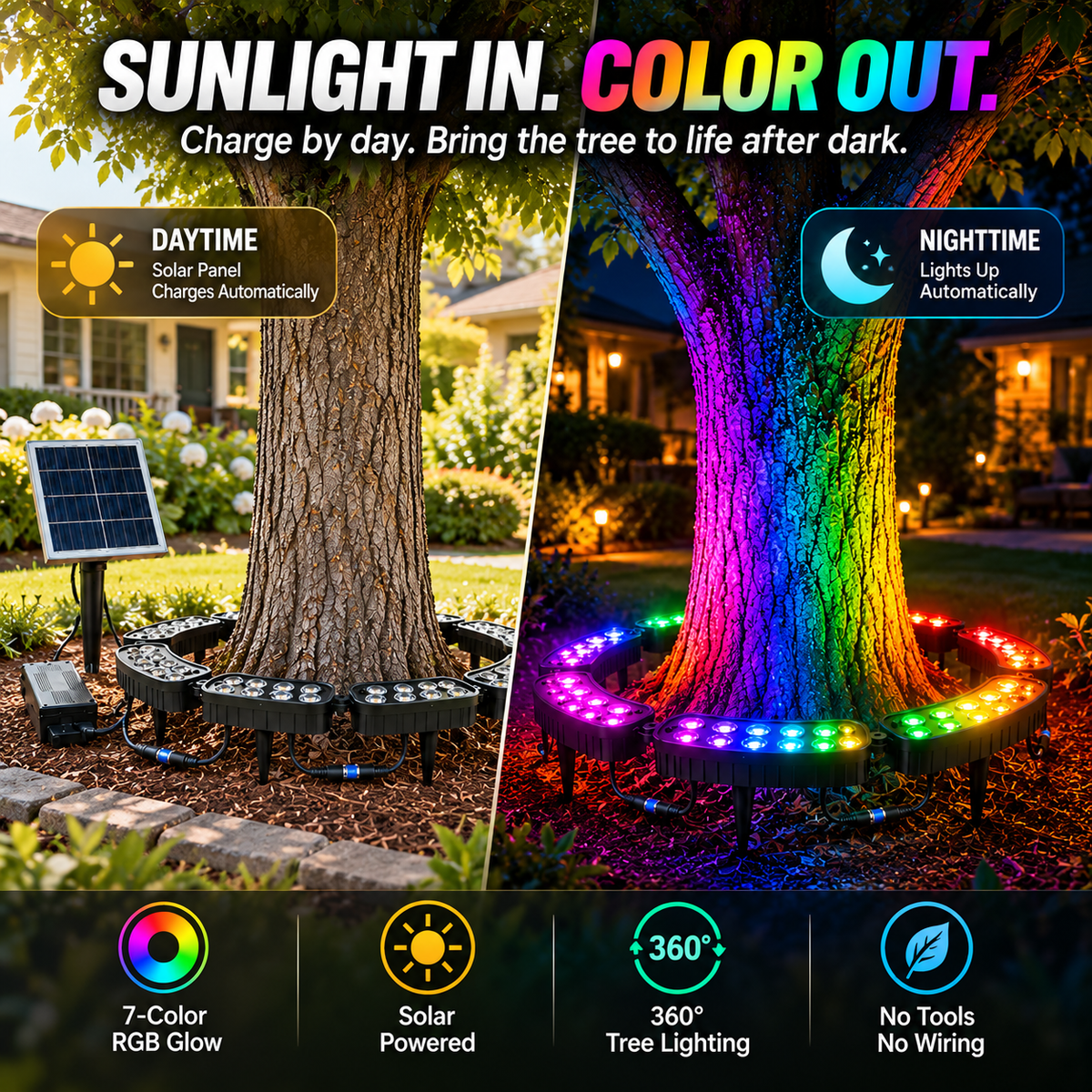 🎄 Make Every Tree Glow for Christmas – Solar RGB Landscape Ring Light💜💙💚
