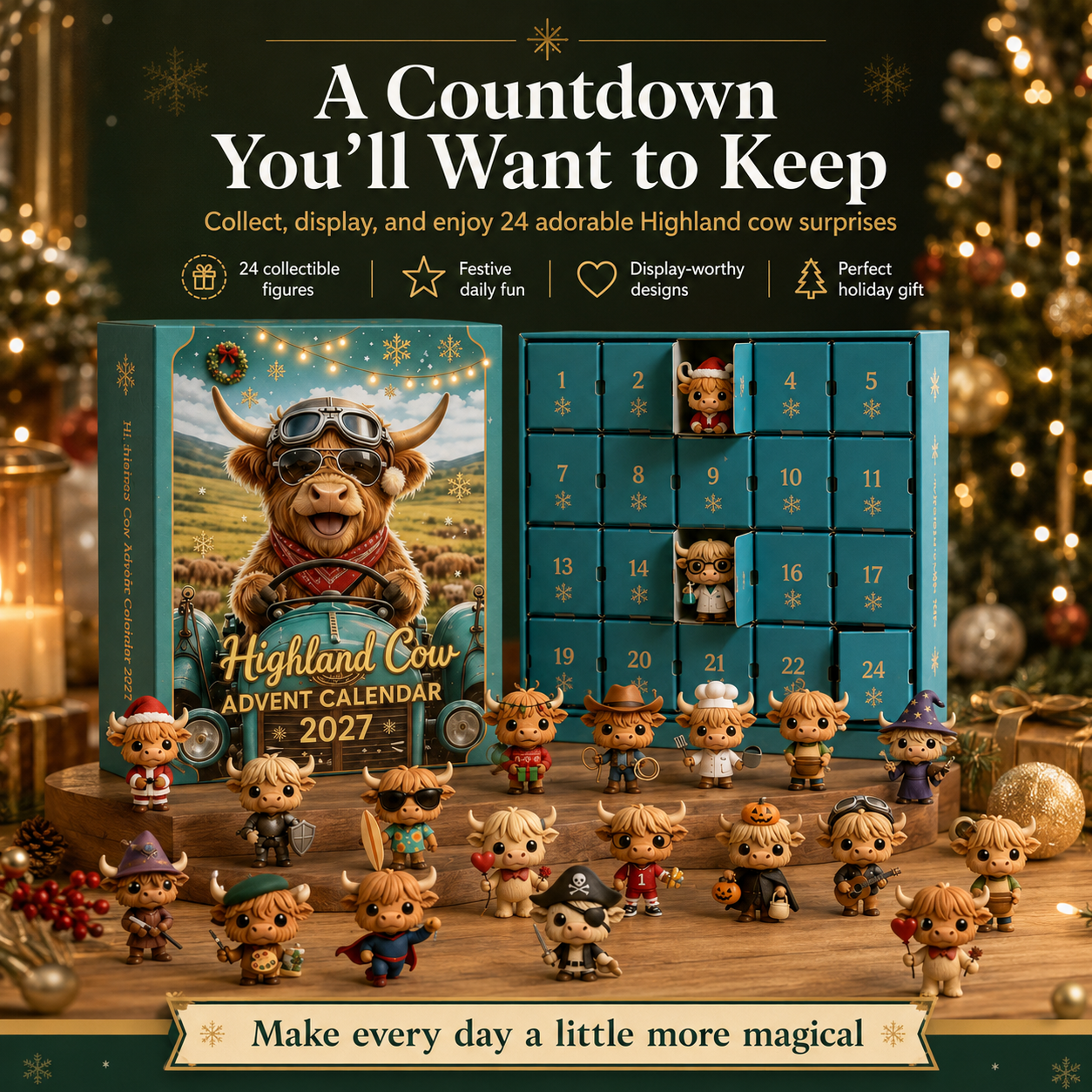 Highland Cow Advent Calendar – 24 Days of Cute Collectible Christmas Surprises