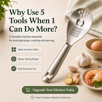 🥄 All-in-One Stainless Steel Kitchen Spoon | Grate, Strain, Mash & More