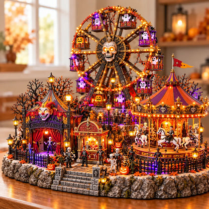 🎃👻Haunted Halloween Wonderland – Light-Up Ghost Train Village & Spooky Carnival Display