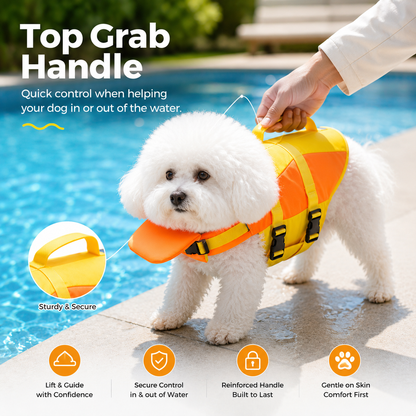 🐶 Adjustable Dog Life Jacket – Chin Float, Rescue Handle & Secure Swim Vest